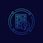 Server Electricity Warning, Electric Power Icon, Linear Design